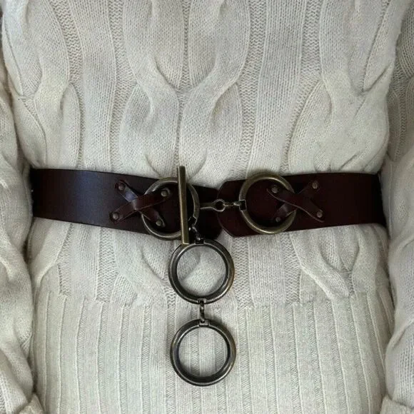 NWOT Preston and York Womens Brown Italian Leather Hippie Waist Belt Sz M - Picture 1 of 5